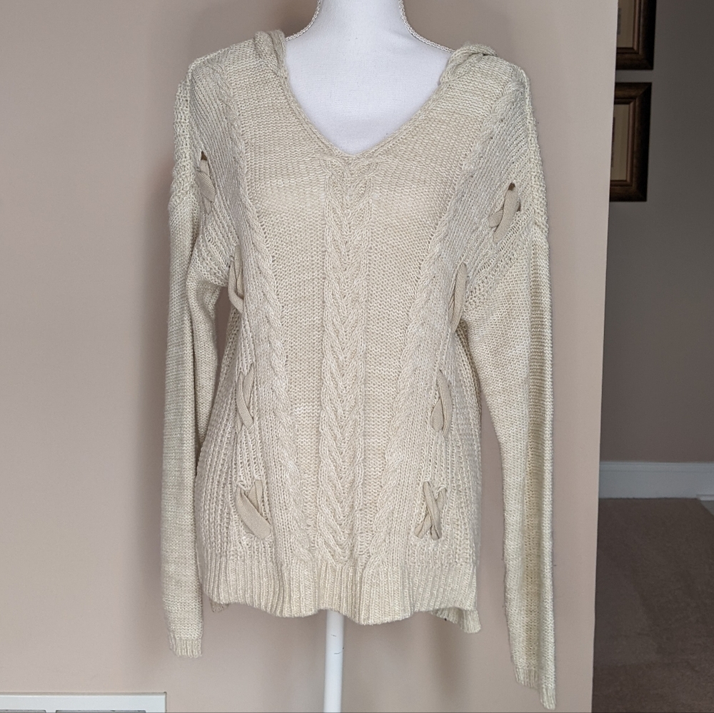 American Rag Ivory Knit Hooded Sweater MEDIUM